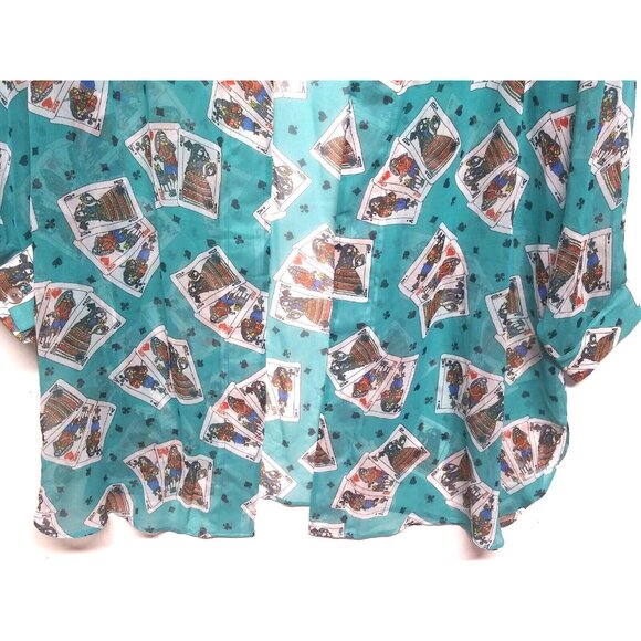 VTG Electre PARIS Duster Top One Size Turquoise Playing cards print Open front - Picture 4 of 9